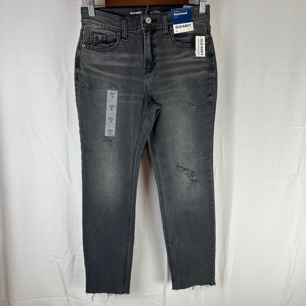 Old Navy Mid Rise Boyfriend Ankle‎ Jeans Sz 0 Dark Wash Distressed Raw Hem 28x26